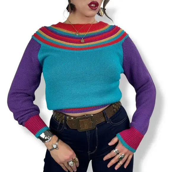 ❌SOLD❌1970's QUEENS WAY TO FASHION rainbow knit sweater made in Korea - Picture 16 of 17